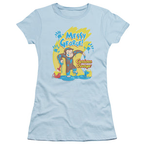 Curious George Messy George Junior Sheer Cap Sleeve Womens T Shirt Light Blue Light Blue