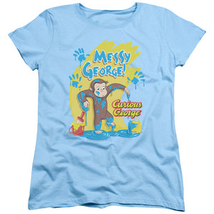 Curious George Messy George Womens T Shirt Light Blue Light Blue