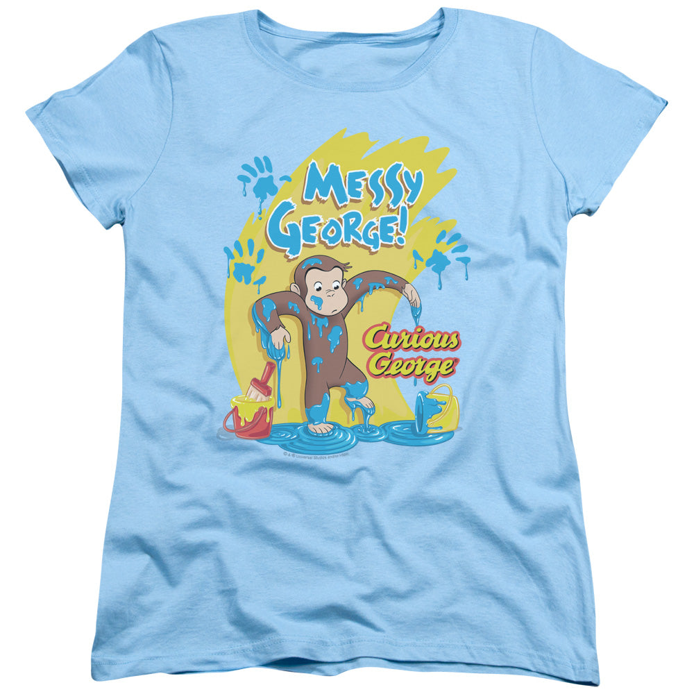 Curious George Messy George Womens T Shirt Light Blue Light Blue