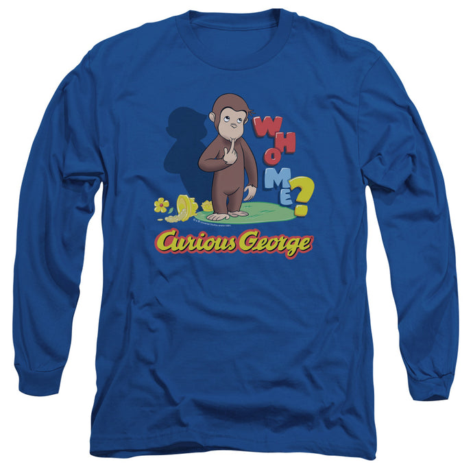 Curious George Who Me Mens Long Sleeve Shirt Royal Blue