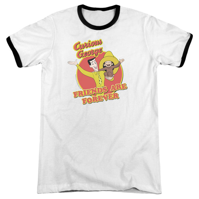 Curious George Friends Heather Ringer Mens T Shirt White Black