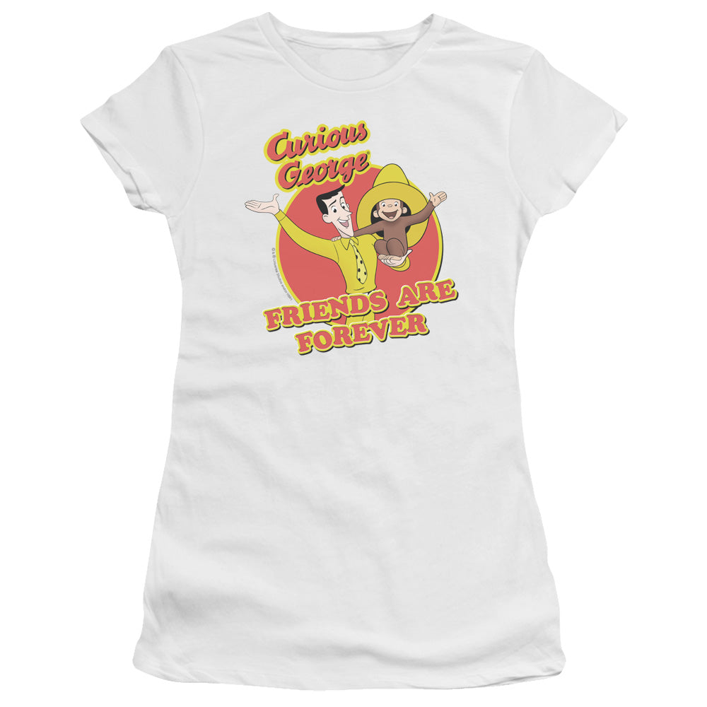 Curious George Friends Junior Sheer Cap Sleeve Womens T Shirt White