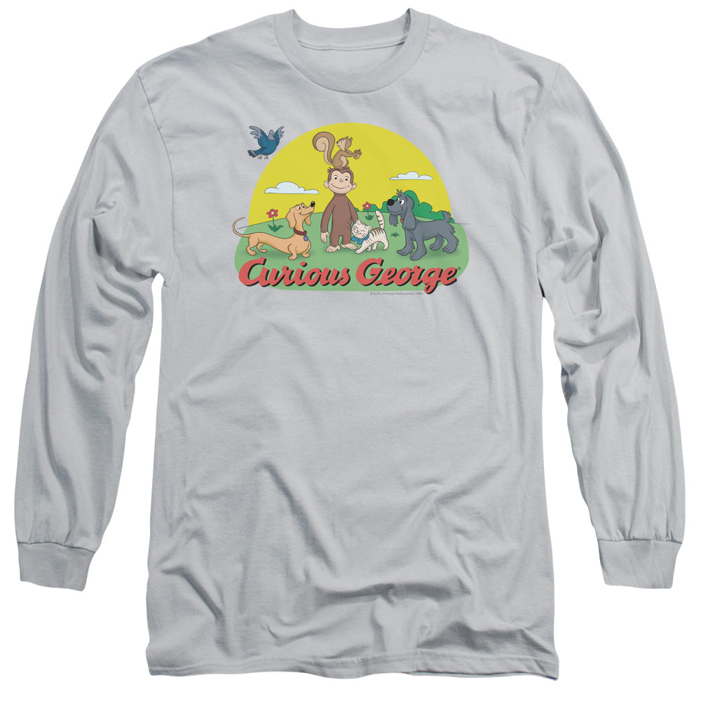 Curious George Sunny Friends Mens Long Sleeve Shirt Silver