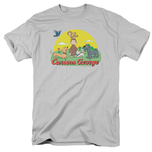 Curious George Sunny Friends Mens T Shirt Silver