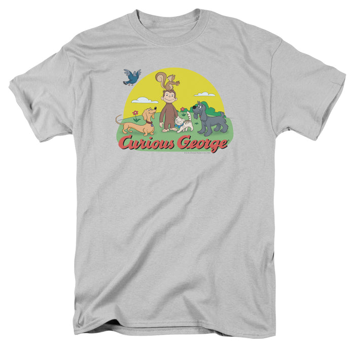Curious George Sunny Friends Mens T Shirt Silver