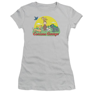 Curious George Sunny Friends Junior Sheer Cap Sleeve Womens T Shirt Silver