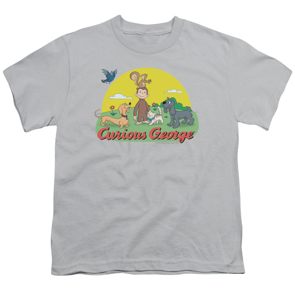 Curious George Sunny Friends Kids Youth T Shirt Silver