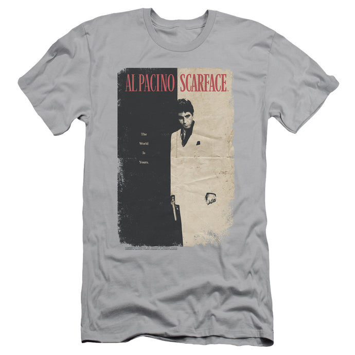 Scarface Vintage Poster Slim Fit Mens T Shirt Silver