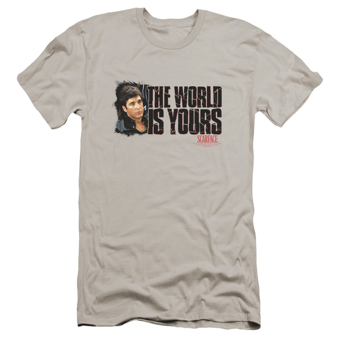 Scarface The World Is Yours Premium Bella Canvas Slim Fit Mens T Shirt Silver