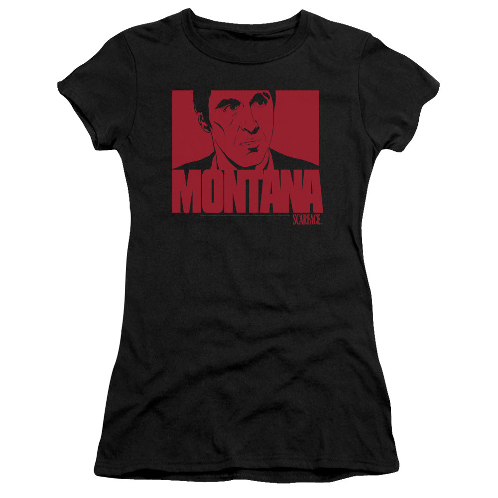 Scarface Montana Face Junior Sheer Cap Sleeve Womens T Shirt Black