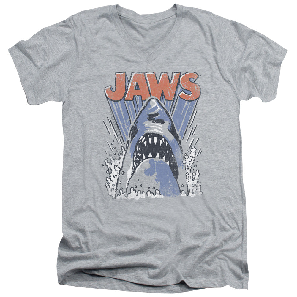 Jaws Comic Splash Mens Slim Fit V-Neck T Shirt Athletic Heather