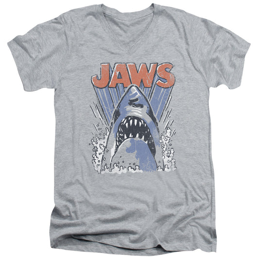Jaws Comic Splash Mens Slim Fit V-Neck T Shirt Athletic Heather