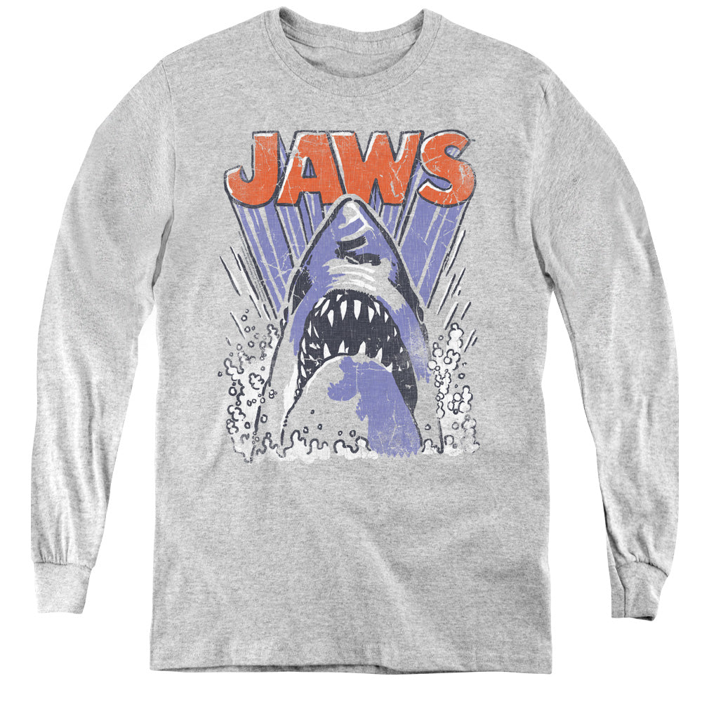 Jaws Comic Splash Long Sleeve Kids Youth T Shirt Athletic Heather