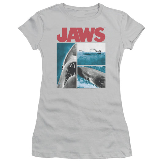 Jaws Instajaws Junior Sheer Cap Sleeve Womens T Shirt Silver