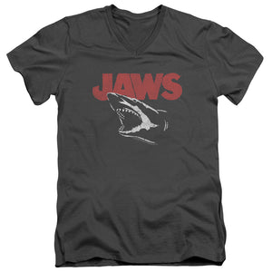 Jaws Cracked Jaw Mens Slim Fit V-Neck T Shirt Charcoal