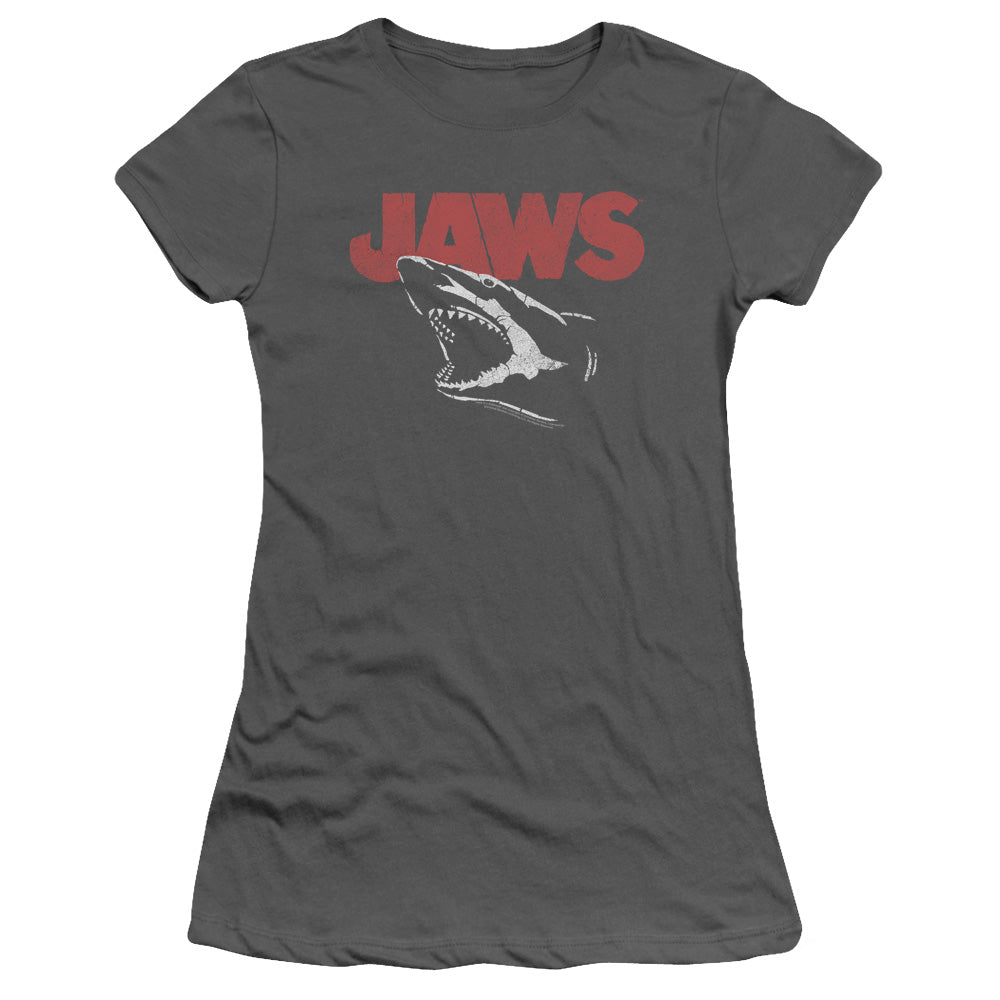 Jaws Cracked Jaw Junior Sheer Cap Sleeve Womens T Shirt Charcoal