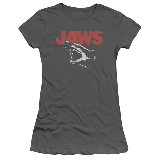 Jaws Cracked Jaw Junior Sheer Cap Sleeve Womens T Shirt Charcoal