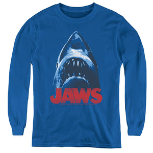 Jaws From Below Long Sleeve Kids Youth T Shirt Royal Blue