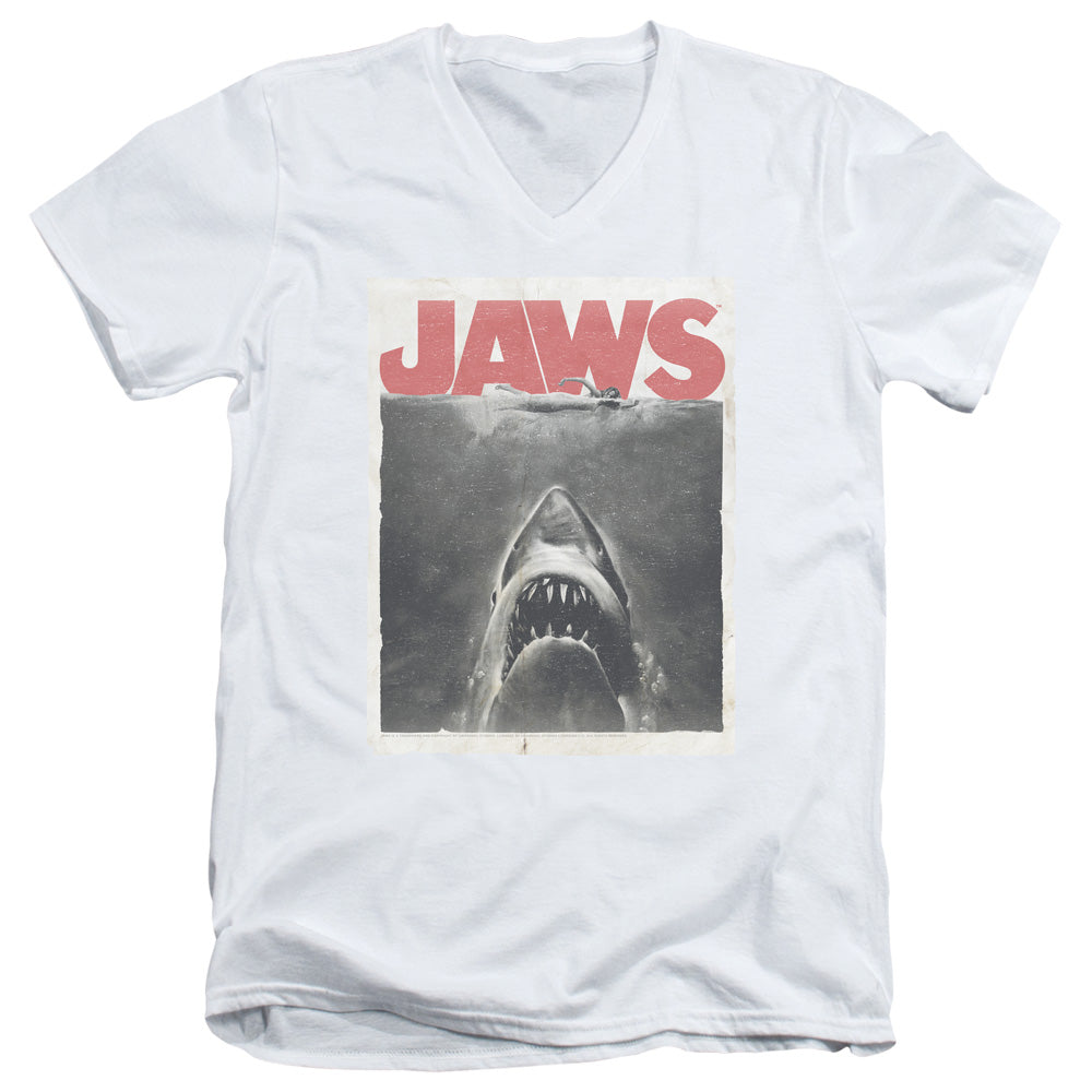 Jaws Classic Fear Mens Slim Fit V-Neck T Shirt White