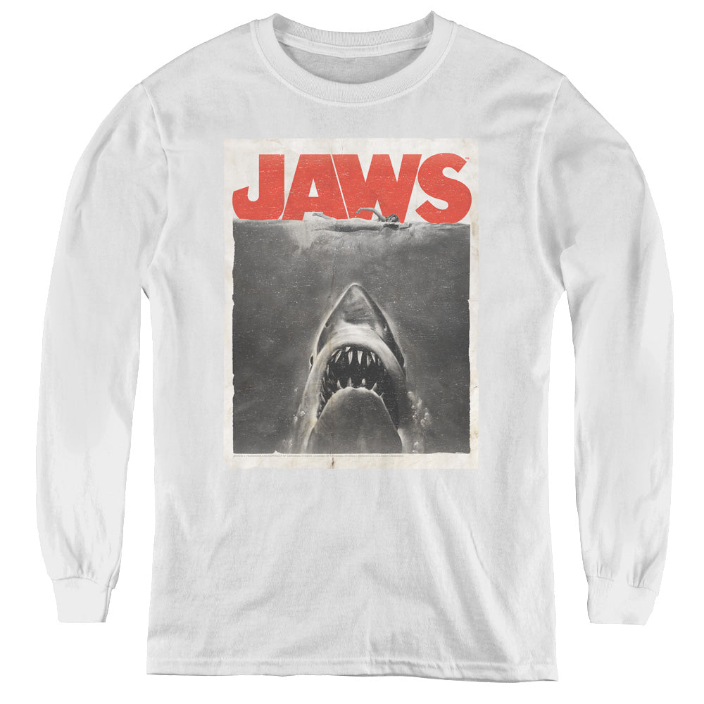 Jaws Classic Fear Long Sleeve Kids Youth T Shirt White