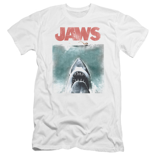 Jaws Vintage Poster Premium Bella Canvas Slim Fit Mens T Shirt White