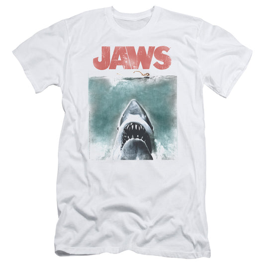 Jaws Vintage Poster Slim Fit Mens T Shirt White