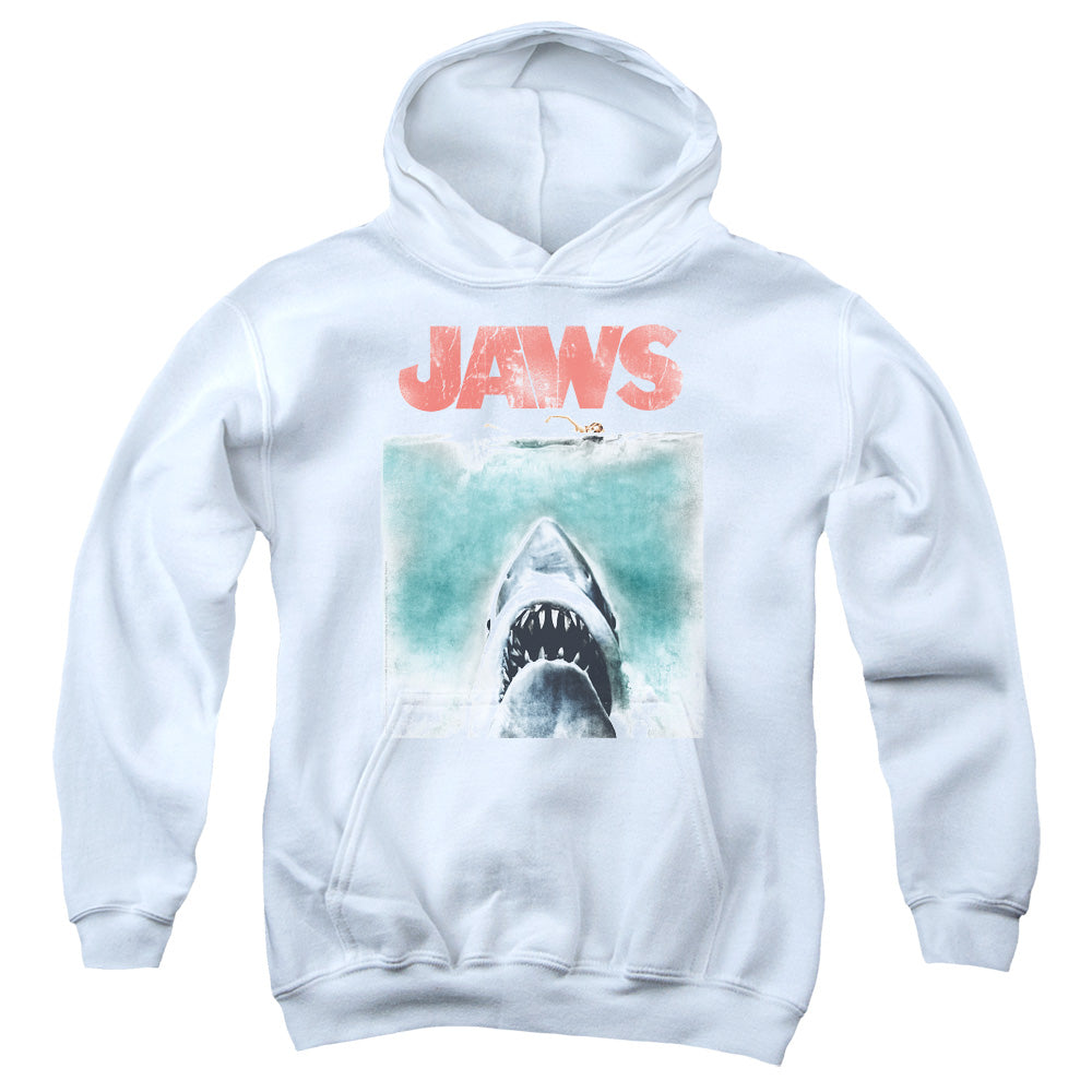 Jaws Vintage Poster Kids Youth Hoodie White