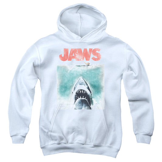 Jaws Vintage Poster Kids Youth Hoodie White