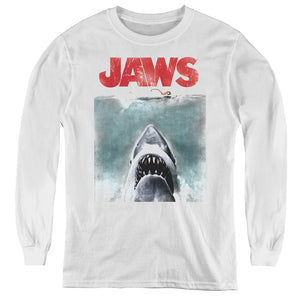 Jaws Vintage Poster Long Sleeve Kids Youth T Shirt White