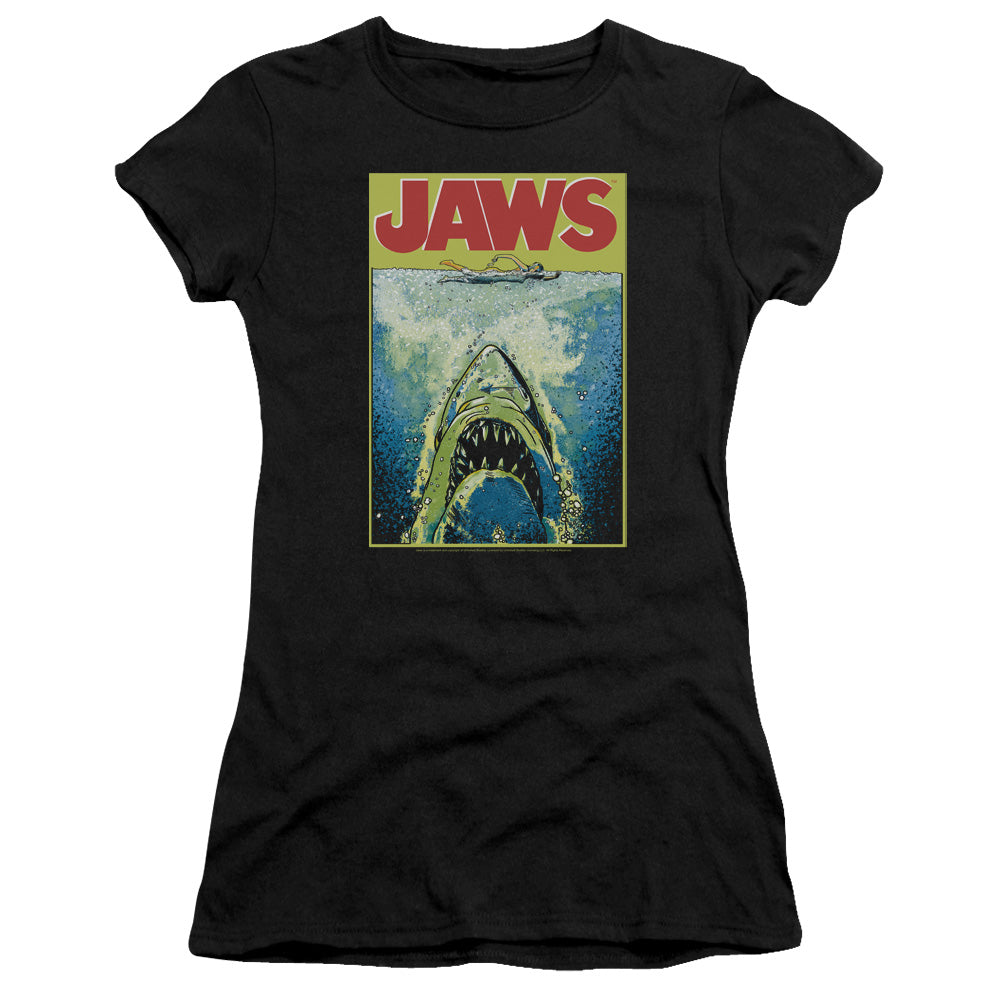 Jaws Bright Jaws Junior Sheer Cap Sleeve Womens T Shirt Black