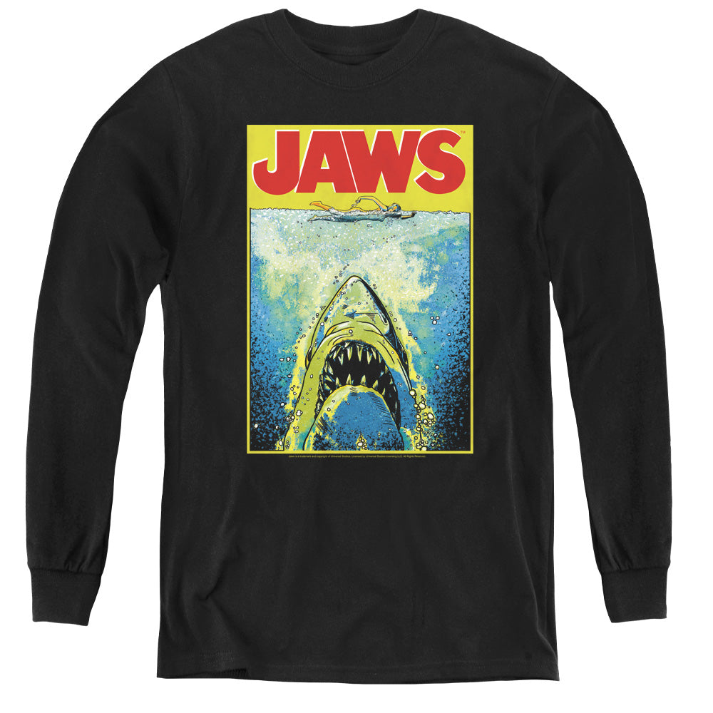 Jaws Bright Jaws Long Sleeve Kids Youth T Shirt Black