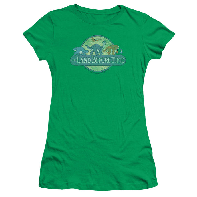 The Land Before Time Retro Logo Junior Sheer Cap Sleeve Womens T Shirt Kelly Green