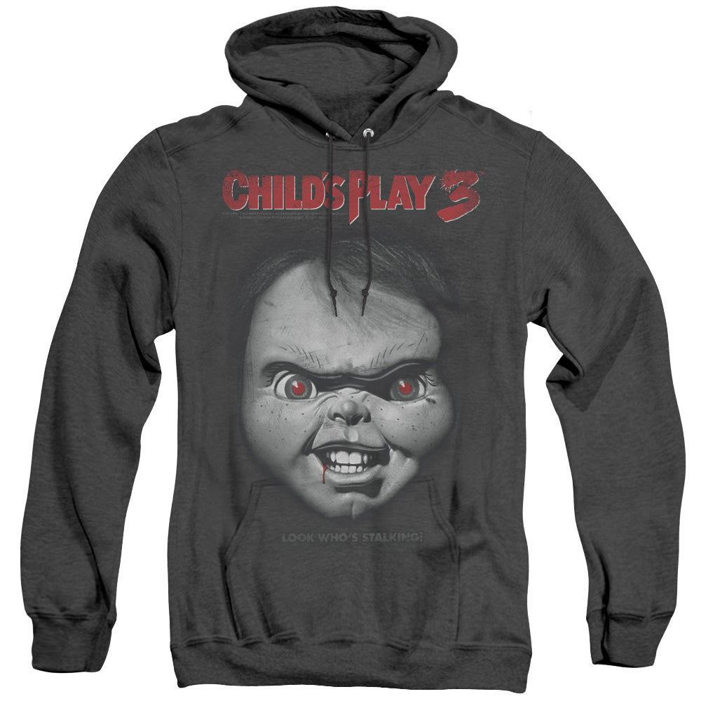 Childs Play 3 Face Poster Mens Heather Hoodie Black Black Officially Licensed