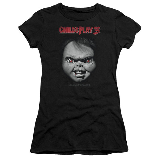 Childs Play 3 Face Poster Junior Sheer Cap Sleeve Womens T Shirt Black