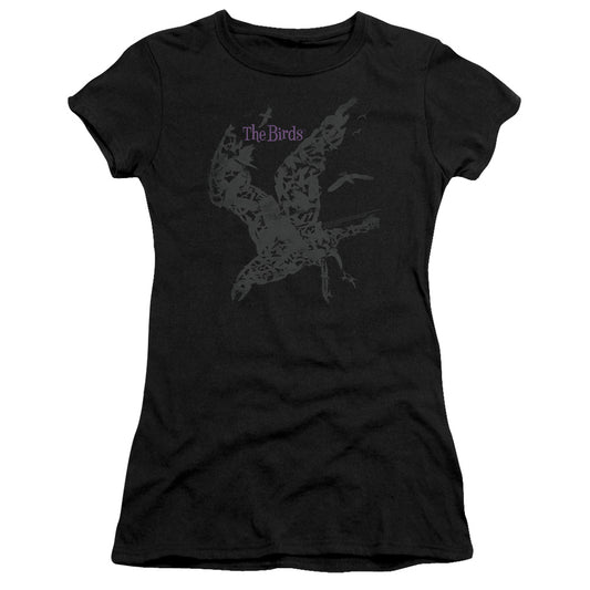 The Birds Poster Junior Sheer Cap Sleeve Womens T Shirt Black