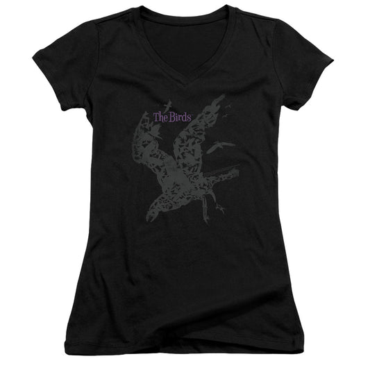 The Birds Poster Junior Sheer Cap Sleeve V-Neck Womens T Shirt Black