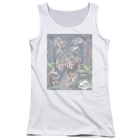 Jurassic Park Giant Door Womens Tank Top Shirt White