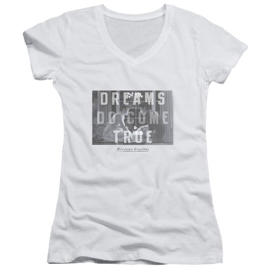 Sixteen Candles Dreamers Junior Sheer Cap Sleeve V-Neck Womens T Shirt White