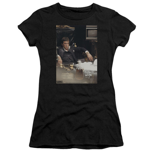 Scarface Sit Back Junior Sheer Cap Sleeve Womens T Shirt Black