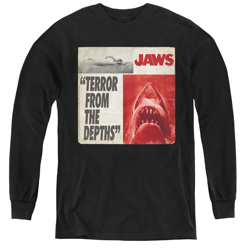 Jaws Terror Long Sleeve Kids Youth T Shirt Black