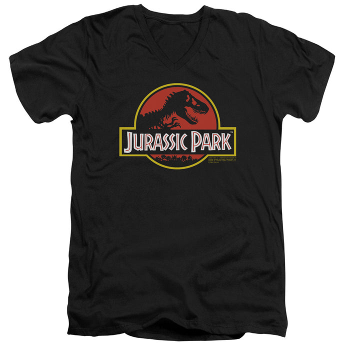 Jurassic Park Classic Logo Mens Slim Fit V-Neck T Shirt Black