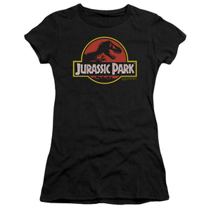 Jurassic Park Classic Logo Junior Sheer Cap Sleeve Womens T Shirt Black
