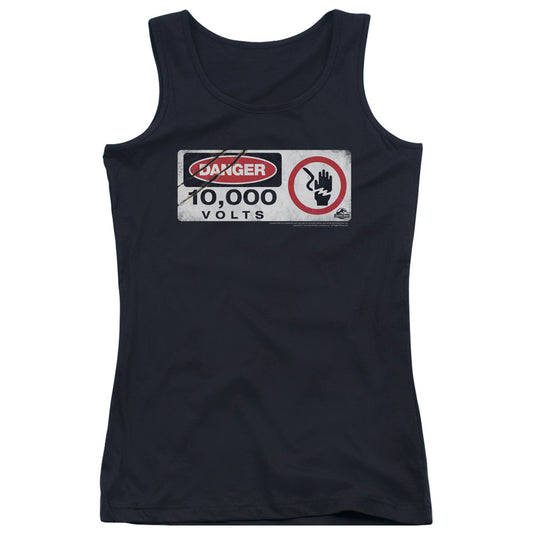 Jurassic Park Electric Fence Sign Womens Tank Top Shirt Black