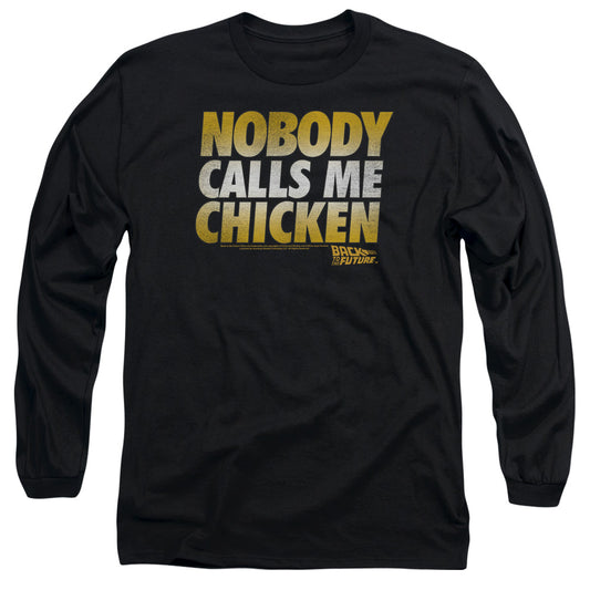 Back To The Future Chicken Mens Long Sleeve Shirt Black