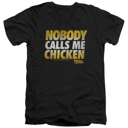 Back To The Future Chicken Mens Slim Fit V-Neck T Shirt Black
