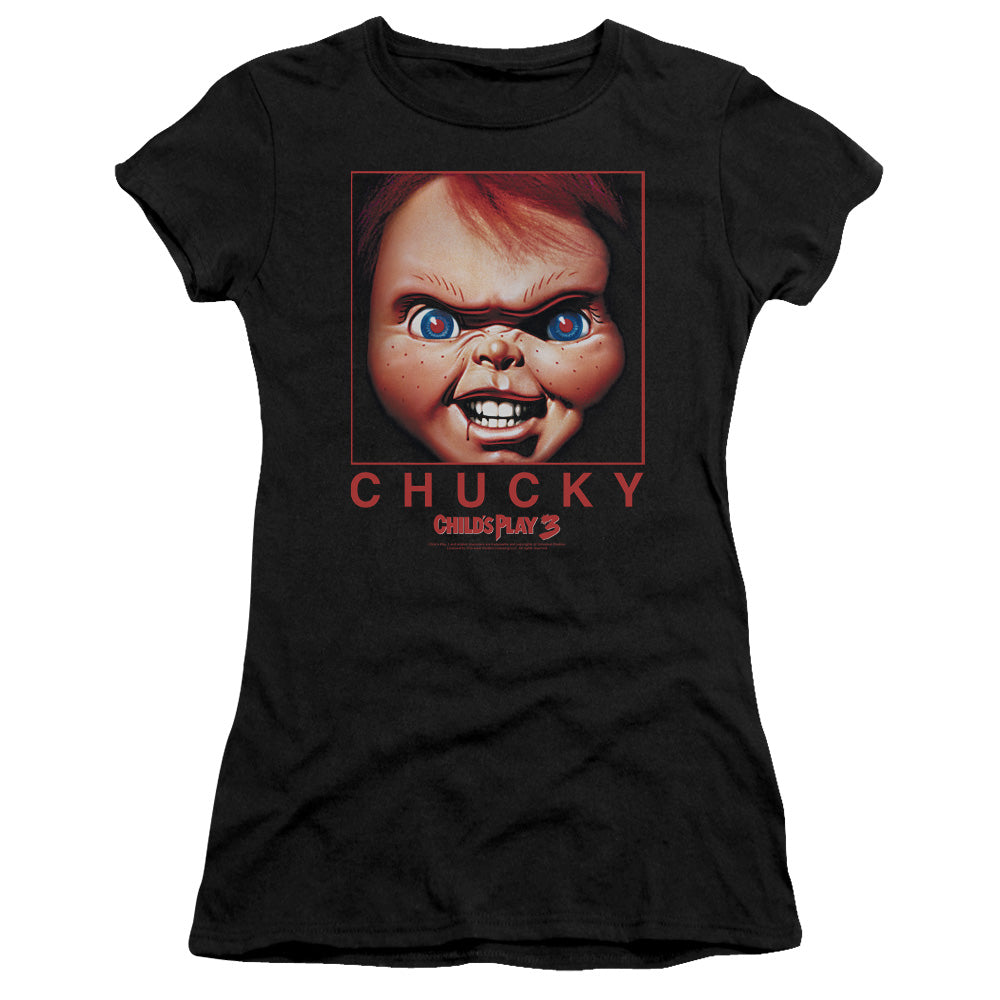 Childs Play 3 Chucky Squared Junior Sheer Cap Sleeve Womens T Shirt Black