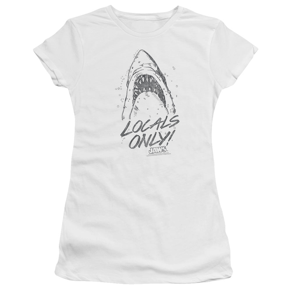 Jaws Locals Only Junior Sheer Cap Sleeve Womens T Shirt White