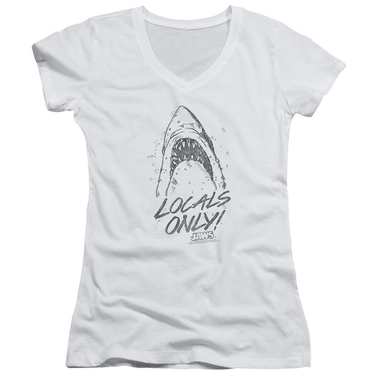 Jaws Locals Only Junior Sheer Cap Sleeve V-Neck Womens T Shirt White