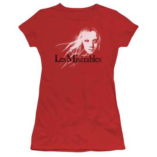 Les Miserables Textured Logo Junior Sheer Cap Sleeve Womens T Shirt Red