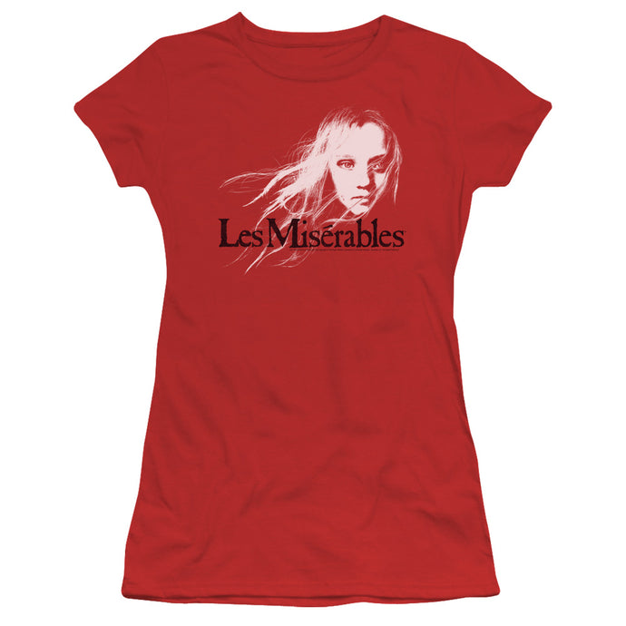Les Miserables Textured Logo Junior Sheer Cap Sleeve Womens T Shirt Red